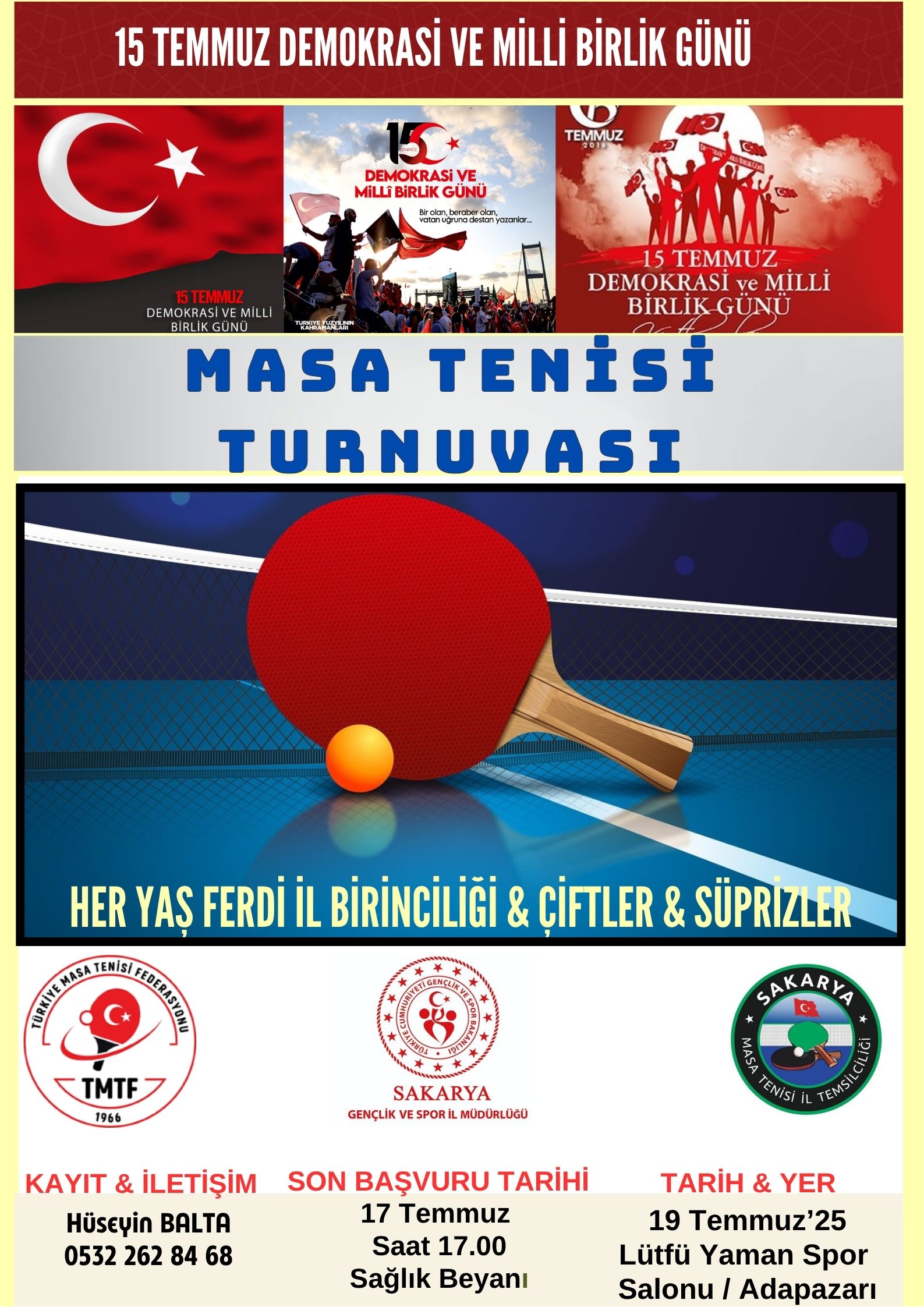 15 Temmuz Anısına Masa Tenisi Turnuvası
