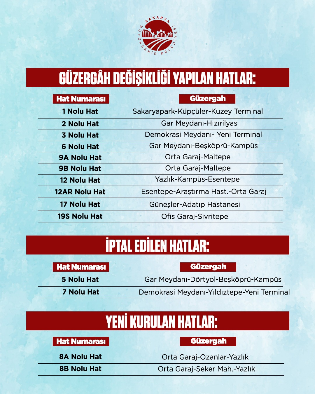 10 farklı hatta yeni düzenleme