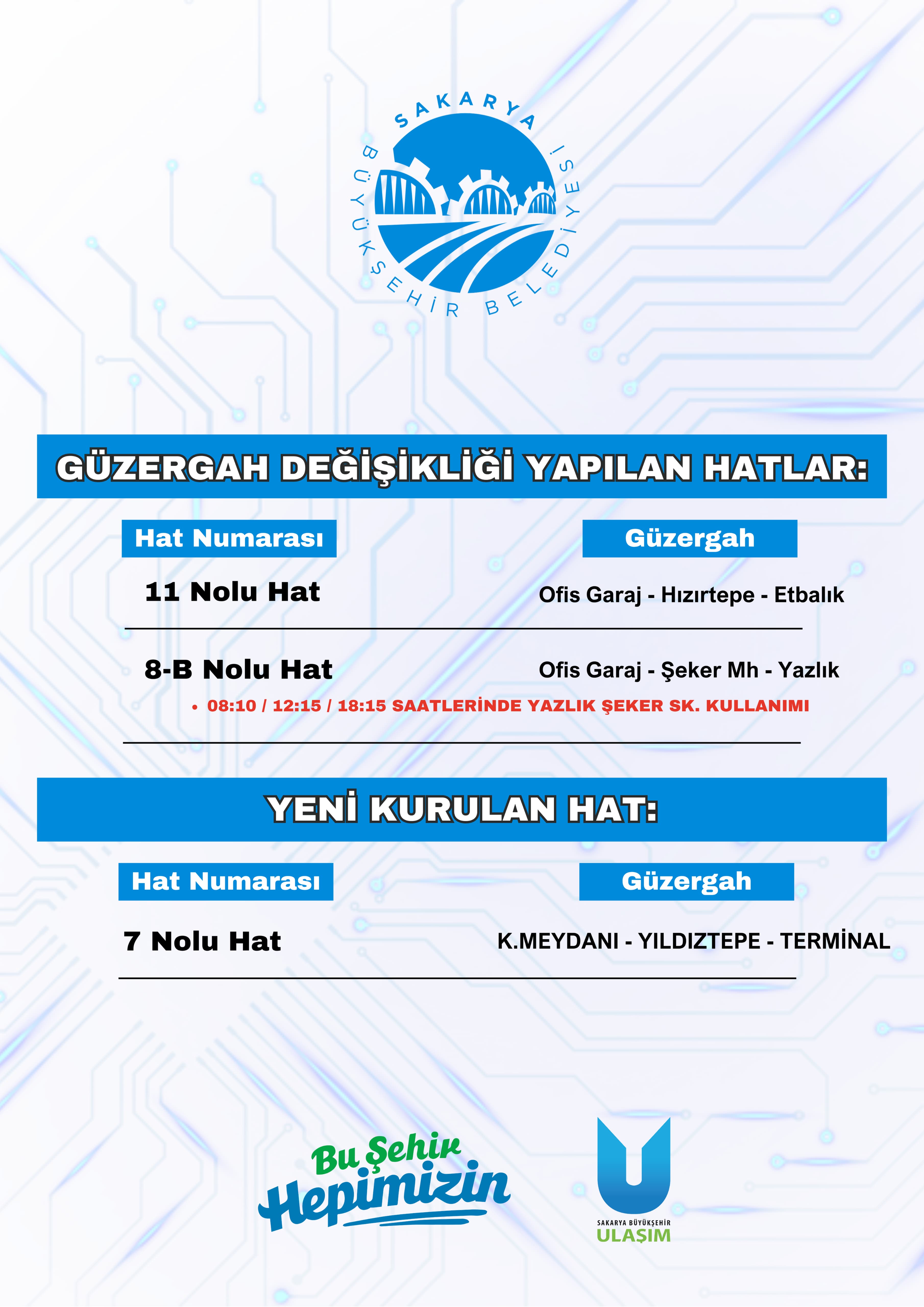 3 toplu taşıma hattında yeni düzenleme