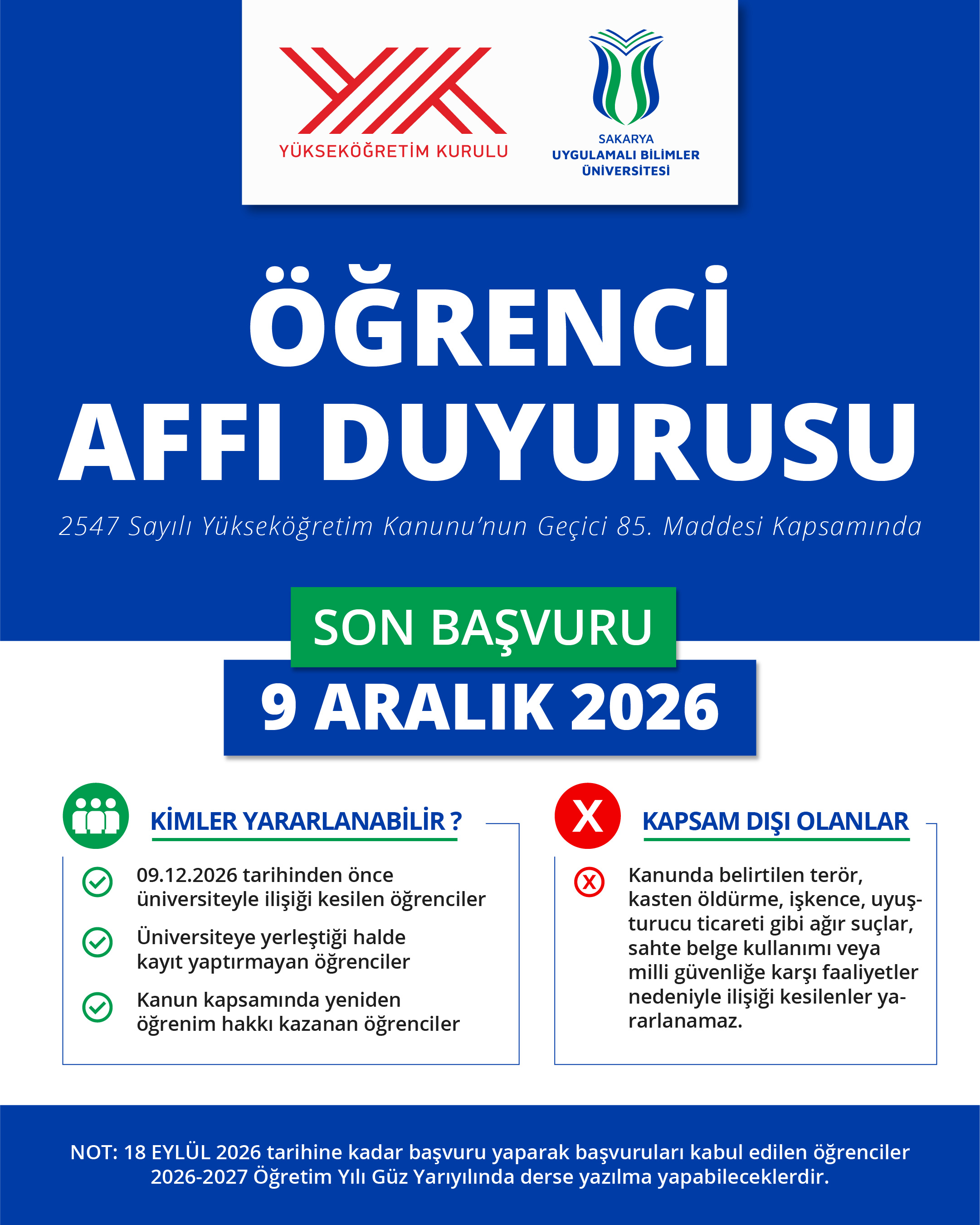 SUBÜ öğrenci affına ilişkin detayları paylaştı